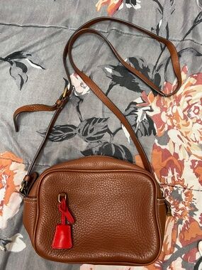 J Crew Brown Leather Crossbody Bag with Red Accent